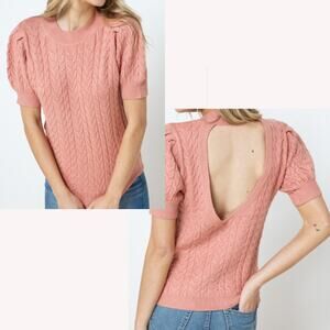 Pink Cable Knit Sweater with Open Back
